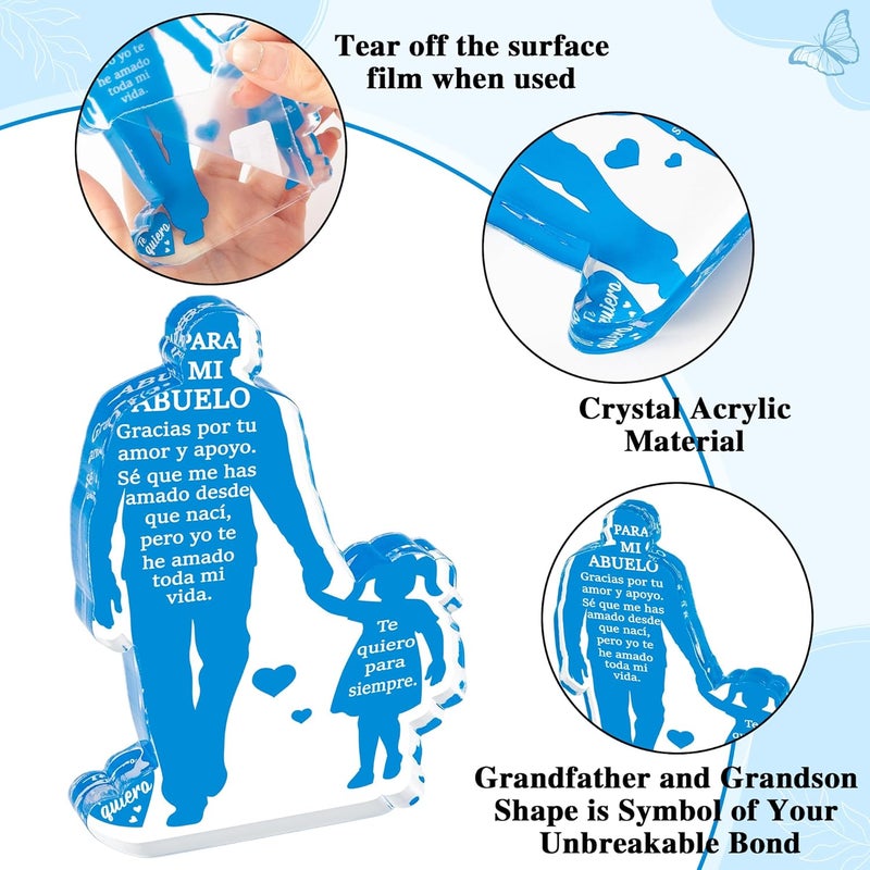 Yopyame Gift for Grandpa from Granddaughter - Spanish Grandfather Holding Hand with Granddaughter Acrylic Plaque Sign Best Grandpa Ever Gifts Regalos Para Abuelo Father’s Day Xmas Keepsake Paperweight - Image 3